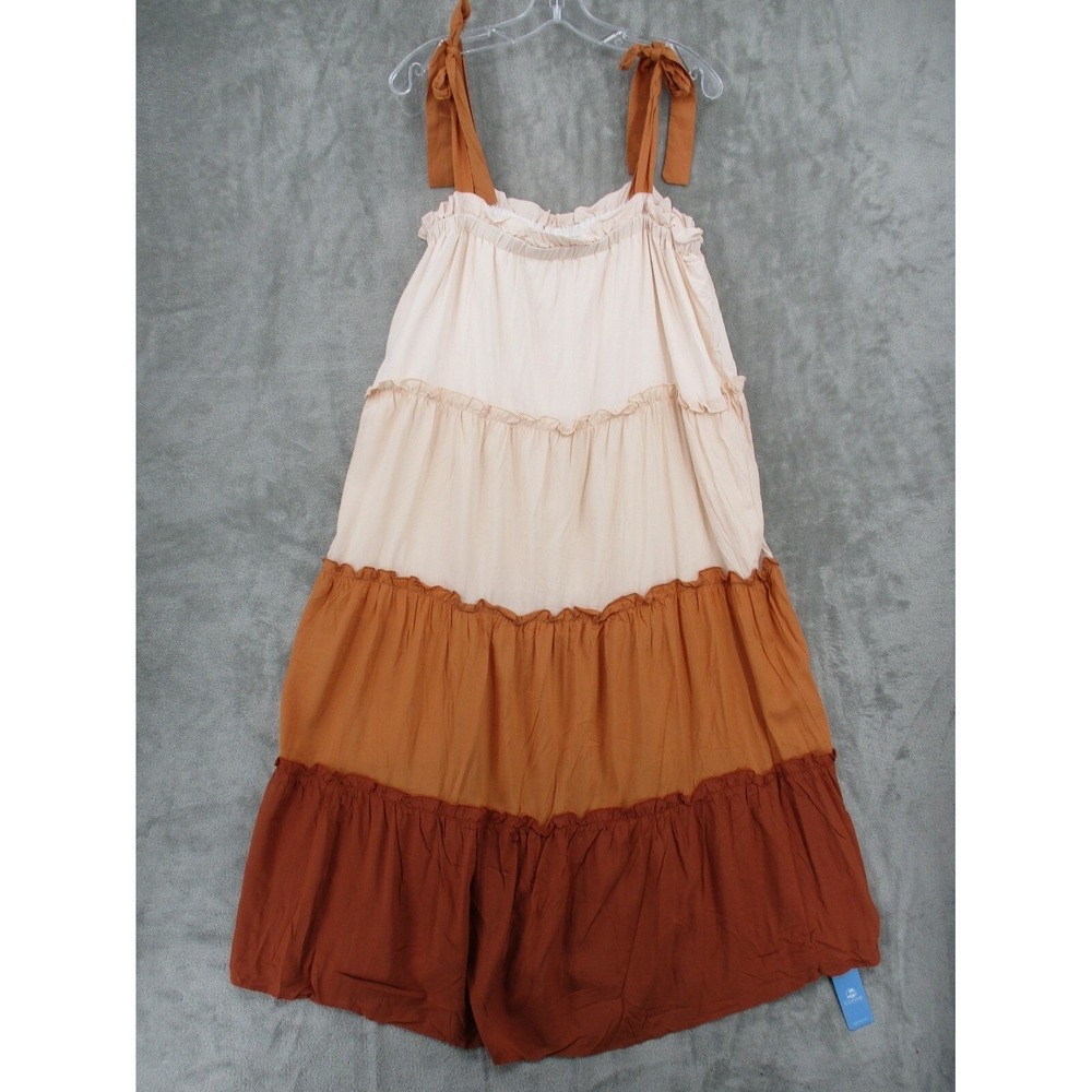 Cupshe Dress Womens XL Tiered‎ Cottage Tie Maxi A Line Beach Resort Lagenlook